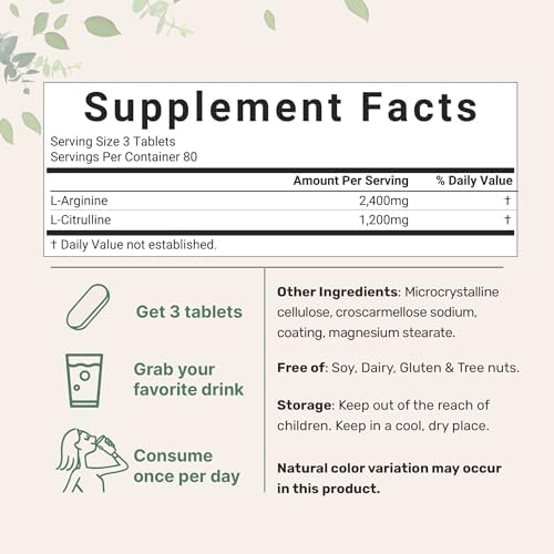 Nitric Oxide Supplements for Men & Women 3,600mg, 240 Bisected Tablets | 80 Servings | Max Strength Nitric Oxide Booster with L-Arginine & L-Citrulline