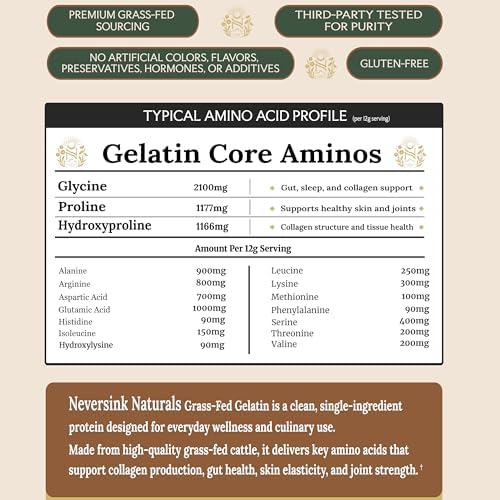 Neversink Naturals Grass Fed Gelatin Powder - Unflavored – 100% Grass-Fed Bovine Gelatin – 11g Protein – Keto & Paleo – Beef Gelatin Powder for Gummies, Bone Broth, Baking, Desserts, and Cooking