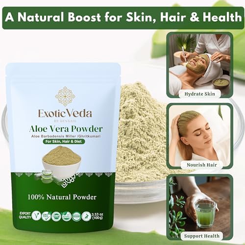 Aloe Vera Powder 100g | Pure & Natural | for Skin, Hair & Wellness | Non-GMO, Vegan, Gluten-Free | DIY Face Packs, Hair Masks & Smoothies