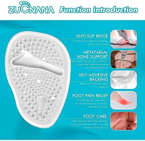 Ball of Foot Cushions (2 Pairs Gel Shoe Inserts), Heel Inserts for Women, Non Slip Heel Pads, Heel Cushions for Women Foot Pain Relief and Comfort, One Size Fits Any (Clear)