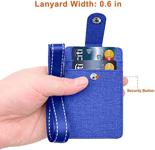 Life-Mate Badge Holder - Leather ID Badge Card Holder Wallet Case with 3 Cards Slot and Neck Lanyard/Strap. Additional Retractable Badge Reel with Belt Clip (Blue, Linen Finish)