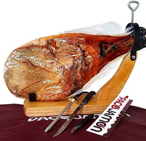 Paleta Ibérica de Bellota"Pata Negra" Paco Jamon, 10-12 libras, 3 Años de Curación + Jamonero Modelo Góndola + Cuchillo Jamonero Flexible + Chaira