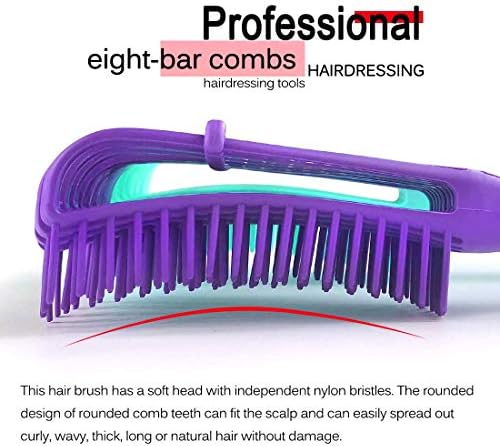 Detangling Brush for Women's Afro American/African 3a to 4c Kinky, Wavy, Curly, Coily Hair - Knots Detangler and Scalp Massage Comb for Wet/Dry/Oil/Thick/Long Hair (2 pcs, Purple-Green)