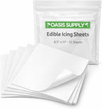 Oasis Supply Ultra Flexible Edible Icing Sheets – 12 Premium Frosting Sheets 8.5 x 11 Printable Edible Paper for Edible Ink Printers, Cake Toppers, Edible Images & Photo Cakes – Bright White Print Surface – Made in USA