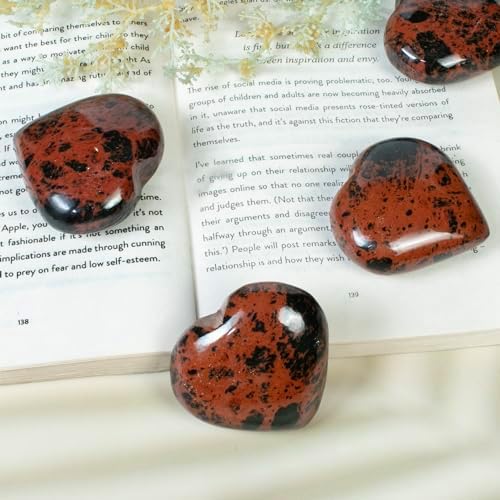 Crocon 50mm Mahogany obsidian Heart stone Big Heart Shape Puff Stones Set 450+ Carats Pocket Crystal Healing Tumble Collection Palm Worry Stone Good Luck Charm Meditation Gift Craft Home Decor