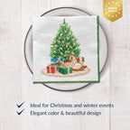 PAW - Christmas Luncheon Napkins 6,5'' x 6,5'', Xmas Tree Disposable Paper Napkins with Cozy Christmas Motive, Lunch Napkins for Winter Birthdays, Parties, New Years, Decoupage, 50 Count