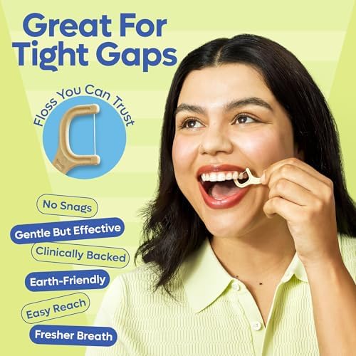 SmartLifeco Eco-Friendly Dental Floss Picks (200ct) - Flossers Made with Straw Wheat Blend, Superior Anti-Shred Thread for Tight Gaps, Tooth Pick Stick for Adults, Soft on Gum & Teeth, Vegan, Mint