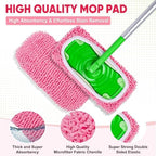 6 Pack Reusable Mop Pads Compatible with Swiffer Sweeper, Chenille Mop Refill Pads, Dry & Wet Mopping Cloths for Floor Cleaning -Pink