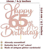 Sotpot 1 Pack 65th Birthday Cake Topper Double-sided Rose Gold Glitter Cake Pick Cake Decoration for Happy 65th Birthday Anniversary Party Decorations