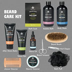 Valentines Day Gifts for Men, 14 Pcs Bath & Body Gift Set, Beard Grooming, Bath Spa Kit, Beard Oil, Shave Gel, Beard Balm, Leather Bag, Beard Growth Care Gift, Birthday, Dad, Husband, Boyfriend