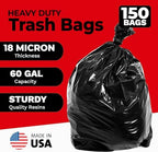 ToughBag 55-60 Gallon Heavy Duty Trash Bags - 150 Count, Large Black Garbage Bags - Made in USA