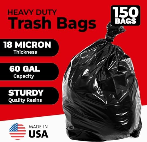 ToughBag 55-60 Gallon Heavy Duty Trash Bags - 150 Count, Large Black Garbage Bags - Made in USA