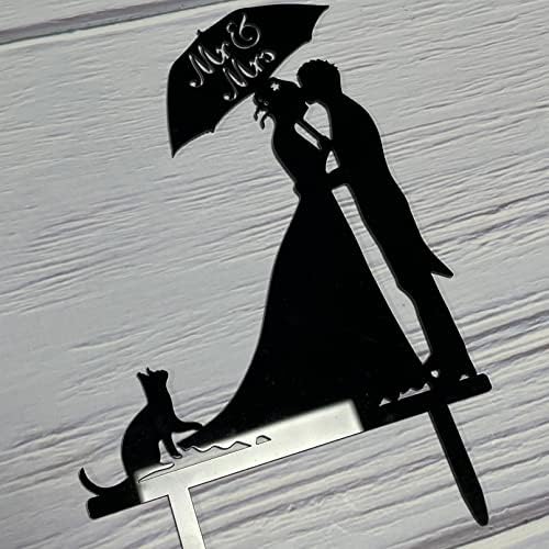 Mr and Mrs Cake Topper for Wedding Anniversary Cake Toppers Decorations, Black Acrylic
