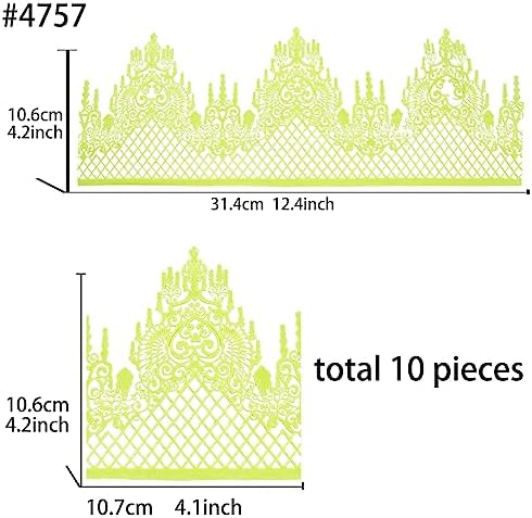 Large Pre-Made Ready to Use Edible Cake Lace Lattice Diamond Scallop Green 12-inch 10-Piece Set