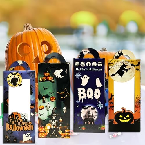 24PCS Halloween Treat Boxes for Party Favors, Trick or Treat Candy Gift Bags, Halloween Snack Cookie Goodie Packaging Supplies
