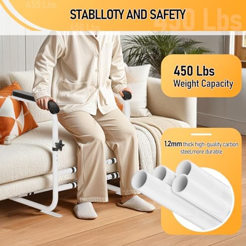 SPECILITE Couch Stand Assist Aid for Elderly with Wide Handle, Height & Width Adjustable Chair Lift Assist Devices, Stand Up Rails, Standing Aids & Supports Up to 450 Lbs for Seniors, Disabled, White