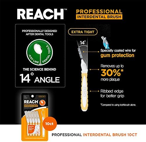 Reach Interdental Brush Cleaners, 0.7mm, Extra Tight, Sensitive Gum Protection, Plaque Remover for Teeth, Braces Flossers, Braces Brush, Dental Toothbrushes, Oral Care, 1 Pack, 10 Count