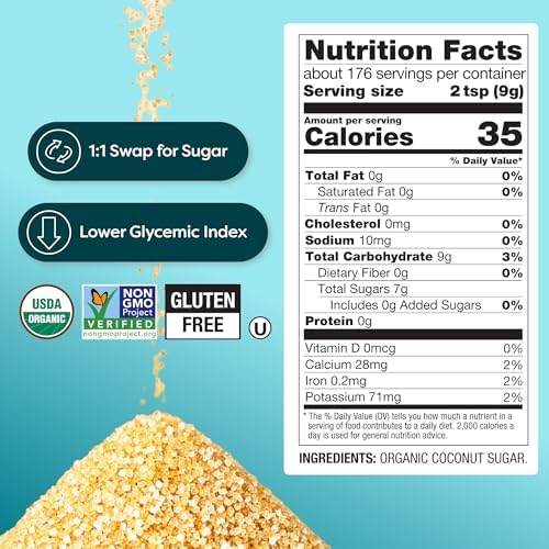 BetterBody Foods Organic Coconut Sugar, Gluten-Free, Non-GMO, Low Glycemic Sugar Substitute, 3.5 lbs, 56 ounces