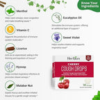 HERBION Naturals Cough Drops, Dietary Supplement, Soothes Cough, for Adults and Children Over 6 Years, No Artificial Flavor, No Added Color (18 Count (Pack of 1), Cherry)