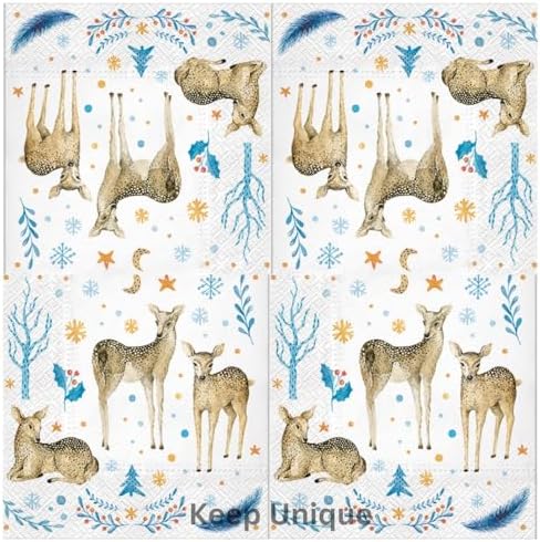 20-ct 6.5'x6.5' Christmas Paper Luncheon Decoupage Napkins, 3-Ply Servilletas Holiday Napkin for Art, Dinner and Party, Disposable Napkins Deer (Reindeer Family)