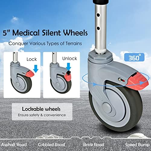 GYMAX 4-in-1 Bedside Commode, Shower Chair with Lockable Wheels, Height Adjustable Rolling Toilet Chair with Detachable Bucket, Portable Handicap Transport Wheelchair for Adult, Disabled, Elderly