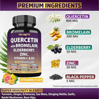 StrongVit Quercetin with Bromelain, Elderberry, Vitamin C, D3 and Zinc. Super Immune Support Supplement. Organic Complex for Men & Women, Non-GMO, Gluten-Free, Vegan, USA (120 Capsules)