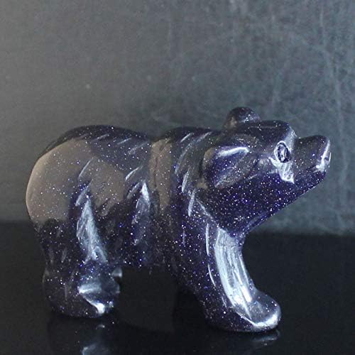 2'' Hand Carved Mixed Gemstone Crystal Bear Figurine Animal Carving (Blue Goldstone)