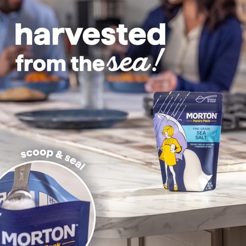 Morton Sea Salt Fine Grain, All-Natural Fine Sea Salt, 1 lb Resealable Pouch, Ideal for Cooking, Baking, Blending & Everyday Seasoning