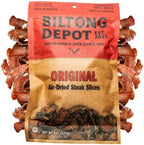 Biltong Depot Original Lean Beef Biltong Slices - 8oz | Air-Dried Beef Jerky Snack | High Protein | Zero Sugar | Keto & Paleo Friendly | Gluten Free | Artificial Preservatives | No MSG