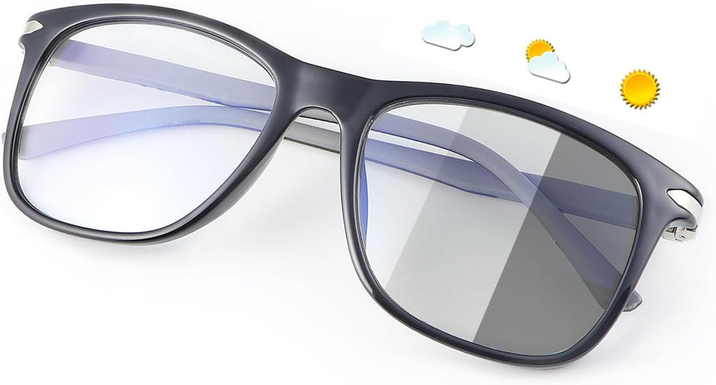 MIRYEA Spring Hinge Photochromic Gray Sunglasses Blue Light Blocking Glasses for Men Women Day Night Gaming TV Phones Computer Eyeglasses UV400 Protection Anti Glare Lightweight TR90 Full Rim Eyewear