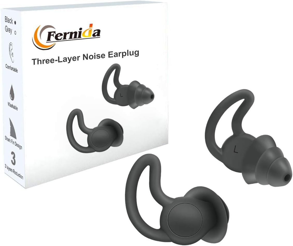 FERNIDA Ear Plugs for Noise Reduction, Reusable Silicone Anti-Noise Earplugs for Sleeping Snoring Traveling Studying Working, Oval 3-Layer Hearing Protection, 40dB Noise Cancelling