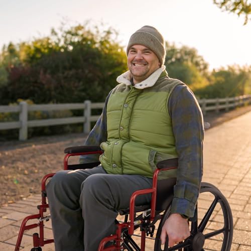 Magshion Extra-Wide Bariatric Wheelchair – 500 lb Capacity, 24” Seat, Heavy-Duty Foldable Self-Propelled Chair – Red Frame