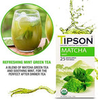 Tipson Organic Matcha Green Tea - Mint - 25 Foil Enveloped Double Chambered Bags - Keto/Paleo