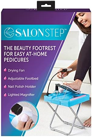 Salon Step The Beauty Footrest for Easy at-Home Pedicures, Treat Your Feet, No More Bending or Stretching with LED Magnifier, Drying Fan, Adjustable Foot Rest, Non-Slip Sturdy Legs & Built-in Storage