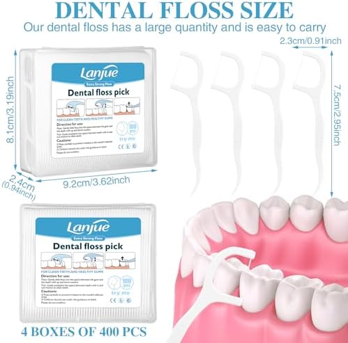 400 Count Dental Floss Picks, Travel Dental Flossers with 4 Portable Case Toothpicks Sticks Dental Tooth Picks Flosser Dental Floss Cleaner Dental Floss Sticks for Family Teeth Cleaning
