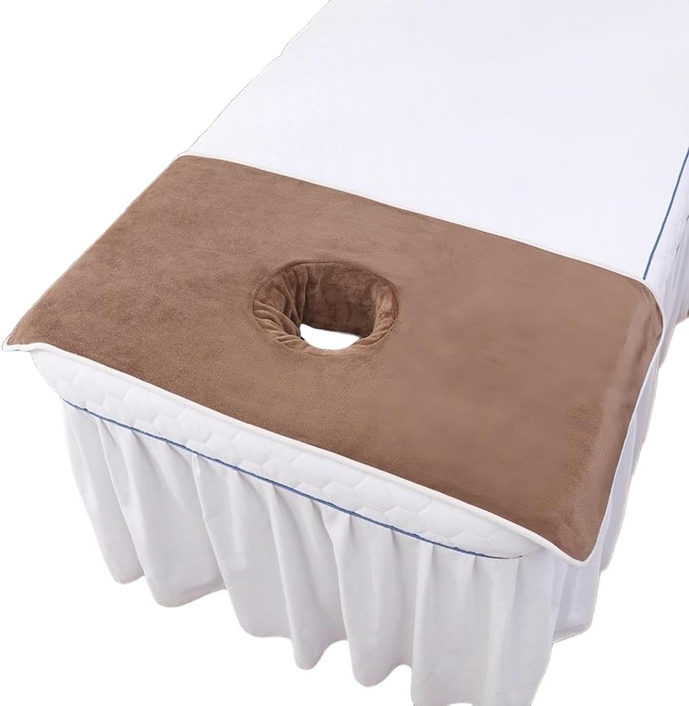 Massage Table Cover Towel with Face Cradle Hole, Premium Fitted Sheet with Locked Edges (Brown)