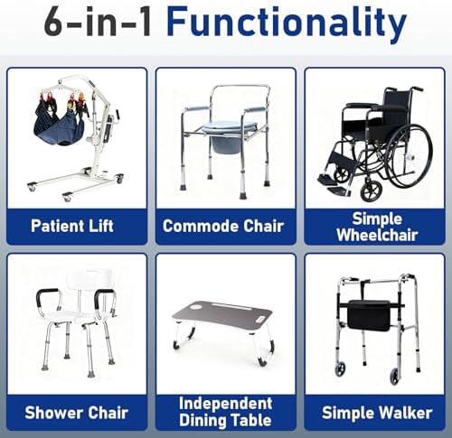 Hydraulic Patient Transfer Lift Chair, Height Adjustable Patient Lifting and Transfer Chair 4 in 1 Shower Chair, Heavy Duty Steel Frame, 350 lbs Capacity for for Elderly, Bed to Toilet (Grey)