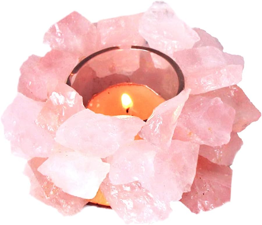 Crystal Rough Stone Votive Candle Holder Tealight Quartz Crystal Healing Gemstone Tealight Holder Home Decor Reiki Stone (Rose Quartz)