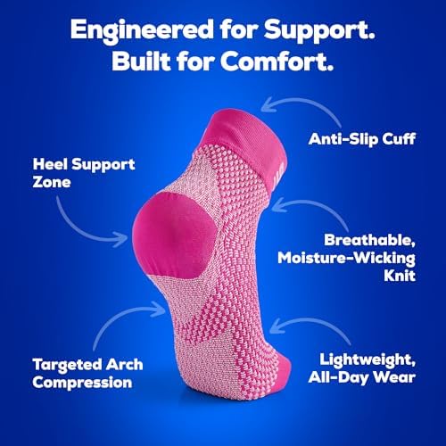 SB SOX Plantar Fasciitis Compression Socks – Arch Support Sleeve for Heel Pain Relief, Achilles Tendonitis & Foot Pain – Toeless Ankle Compression, All-Day Comfort (Pink, Large)