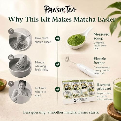 Ceremonial Grade Matcha Powder 100g/3.5oz Set, PANSIPTEA Organic Matcha Green Tea Powder Starter Kit with Frother, Smooth Matcha Powder for Matcha Latte Baking, Unsweetened Pure Matcha