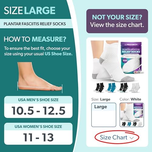 BraceAbility Plantar Fasciitis Socks - Ankle Compression Socks for Foot Pain Relief, Heel Spurs, Achilles Tendonitis, Full-Toe Arch Support Sleeve Socks for Women and Men (1 Pair - L White)