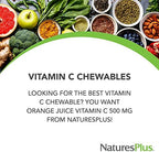 NaturesPlus Orange Juice Chewable Vitamin C - 500 mg, 90 Tablets - High Potency Immune & Vascular Health Support Supplement, Antioxidant - Gentle On Stomach - Vegetarian, Gluten-Free - 90 Servings