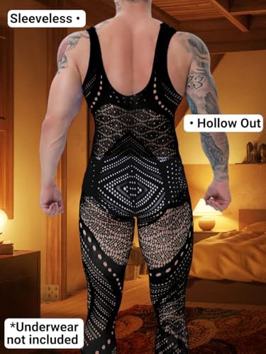 EHSUYAB Mens Lingerie, Sexy Gift For Him Body Stockings, Fishnet Bodysuit Lace Jumpsuit Rave Outfits Glow Party Club