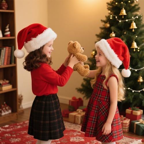Christmas Hat, Santa Hat for Adults/Kids/Baby Red Velvet Double Extra Thicken Unisex Xmas Hats for New Year Holiday Party