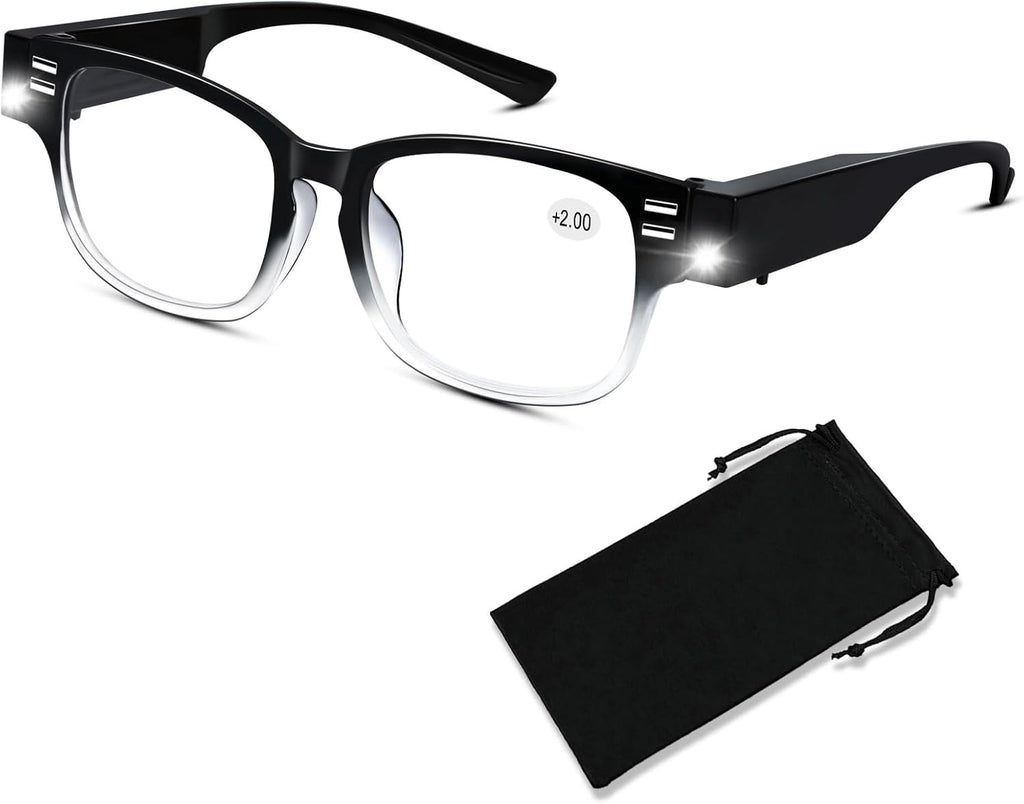Magnifying Glasses with Light Reading Glasses Bright LED Readers with Lights Built in Glasses with Lights and Magnifier for Men Women Eyeglasses Lighted Magnifier Nighttime LED Reading Glasses+200