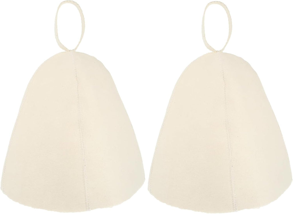 2pcs Felt Bath Hat Wool Sauna Hat Water Absorption Bath Hair Cap Shower Bathing Caps Cover with Loop for Sauna Dry Steam Room Accessories White