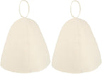 2pcs Felt Bath Hat Wool Sauna Hat Water Absorption Bath Hair Cap Shower Bathing Caps Cover with Loop for Sauna Dry Steam Room Accessories White