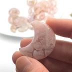 1pc Random Natural Flower Agate Quartz Crystal Moon Carvings Healing Reiki Sakura Gift Women Girl Pendant Crafts (Size : 1pc Random)