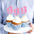 Ercadio 24Pcs Number 9 Cupcake Toppers 9th Birthday Cupcake Toppers Glitter Pink Crown Number 9 Cupcake Picks for Princess Girl 9th Birthday Baby Shower Anniversary Party Cake Supplies