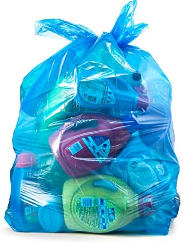 Recycling Trash Bags 55 Gallon, (50 count w/Ties) Large Blue Plastic Garbage Bags
